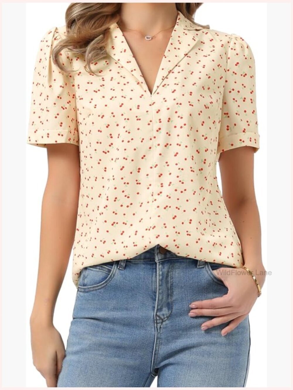 Floral Print Short Sleeve V Neck Blouse Dressy Casual Summer Top